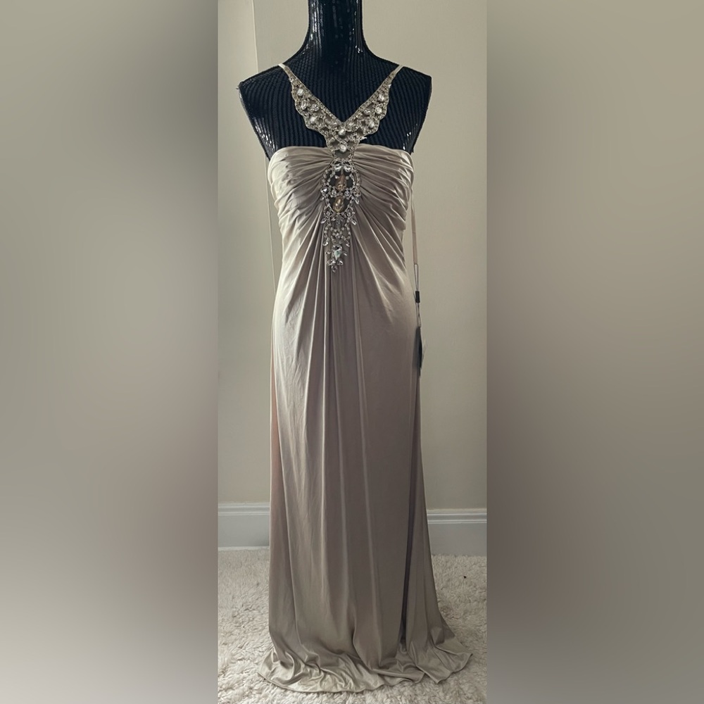 Amelia Couture Elegant Champagne Jewelled  Evening Gown Size 12
